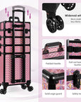 AROUS 5 in 1 Rolling Makeup Train Case Cosmetology Case on Wheels Large Cosmetic Organizer Travel Cart for Hairstylist Artist Nail Beauty Salon Barber,Pink