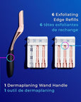 Schick Hydro Silk Dermaplaning Wand, Dermaplaning Tool for Face | Dermaplane Razor for Women Face, Eyebrow Razor, Peach Fuzz Remover, Includes 1 Weighted Metal Handle with 6 Refill Blades