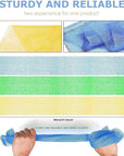 UJFQBH 3 Pieces African exfoliating net African Net Long Net Bath Sponge Exfoliating Shower Body Scrubber Back Scrubber Skin Smoother,Great for Daily Use (Yellow, Green, Blue)