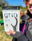 GRIN White Charcoal Infused Flosspyx, 75 Count, Dental Flossers, Minty Flavor, Recycled Plastic, Charcoal Infused Floss Picks, Premium Longer Floss Head, Easy Slide, Includes Soft Fold-Back Tooth Pick