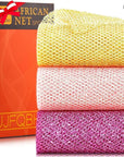 3 Piece Bright Style African exfoliating net Exfoliating Shower Set Long Bath Sponges for Smooth, Refreshed Skin, The Exterior Gleams - Ideal for Daily Use (Bright Yellow, Pink, Purple)