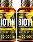 PURE RESEARCH Biotin & Collagen 60,000mcg Hair Growth Liquid Drops, Supports: Strong Nails, Glowing Skin, Healthy Hair Growth, More Absorption Than Capsules & Pills (4Fl Oz)