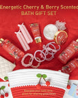 Spa Gifts for Women, Cherry & Berry Spa Gift Set for Teenage Tote Bag, Shower Gel, Hand & Body Lotion, Hitrees Birthday for Best Friend Woman, Mom, Mothers Day