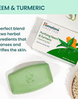 Himalaya Purifying Neem & Turmeric Cleansing Bar for Clean and Healthy Looking Skin, Free from Parabens, SLS and Phthalates, Gluten Free, Vegan, 125 g (4.41 oz), 6 Pack