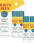 Burt's Bees 100% Natural Origin Rescue Lip Balm With Beeswax and Antioxidant-Rich Turmeric Promotes Healing Of Extremely Dry Lips, Cooling Eucalyptus, 2 Tubes in Blister Box(Pack May Vary)