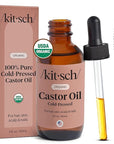Kitsch Organic Castor Oil for Hair Growth - 100% Pure Castor Oil, Organic Cold Pressed Unrefined Glass Bottle for Face, Skin, Lashes, Brows, Scalp, Nails & Belly Button - Hexane Free, USDA - 2 oz
