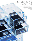 Sorbus Acrylic Makeup Organizer Set, 7-Drawer Vanity & Countertop Cosmetic Storage with Small & Wide Compartments, Blue Brilliance Makeup Storage for Brushes, Jewelry – Holiday Gift for Women & Teens