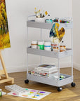 Ronlap 3 Tier Slim Rolling Storage Cart with Wheels Plastic Utility Cart Organizer for Snack Craft Art Postpartum Baby Diaper Nail Makeup in Bathroom Laundry Room Kitchen Bedside Narrow Space, Grey