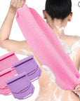 Moukeren Exfoliating Back Scrubber with Handles 4 Pack Nylon Back Exfoliator Extended Length Washers Scrubbers Stretchable Pull Strap Exfoliating Washcloth(Pink, Purple)
