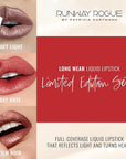 Runway Rogue Try Me x 3 Mini Long Wear Limited Edition Liquid Lipstick Set, Sunset Trio (‘Soft Light’, ‘Day Rate’, ‘Film Noir’)