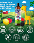 GuruNanda Kids Oil Pulling, Alcohol-Free Mouthwash, Essential Oils & Vitamins for Fresh Breath & Happy Gums for Ages 6 & up, Natural Berry Lemon Rose, 8 Oz