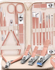 Manicure Set 16Pcs Professional Stainless Steel Pedicure Kit Mens Grooming Kit Fingernail & Toenail Clippers Set Manicure Kit with Luxurious Travel Bag, Sharp Nail Scissors and Clipper (Pink)