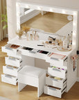 DWVO Makeup Vanity with LED Mirror, 11-Drawer Vanity Table with Touch-Control Lights