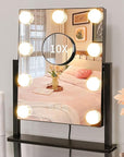 Vanity Mirror with Lights,Lighted Vanity Mirror with 9 Dimmable Bulbs for Dressing Room & Bedroom,3 Color Lighting,Modes Detachable 10x Magnification 360°Ratation (Black) 12" L x 14.4" W