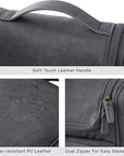 BAGSMART Hanging Toiletry Bag, Water-resistant Leather Dopp Kit, Large Travel Organizer for Full Sized Container, Grey