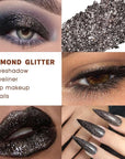 Black Glitter Eyeshadow - Highly Pigmented Iridescent Glitter Eye Black Shadow for Sensitive Eyes, Soft Fine Sparkly Smokey Eyeshadow, Long Lasting Multichrome Diamond Shimmer Eye Shadow, Talc Free