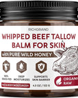 Beef Tallow for Skin – Whipped Tallow and Honey Balm with Grass-Fed Beef Tallow – Organic Daily Tallow Face Moisturizer & Body Balm – Deep Nourishment for Dry, Cracked, Sensitive Skin - 4.3 OZ
