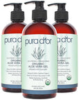PURA D'OR ORGANIC Aloe Vera Gel Lavender (16 Oz X 3) All Natural - ZERO Artificial Preservatives - Deeply Hydrating & Moisturizing - Sunburn, Bug Bites, Rashes, Small Cuts, Eczema Relief - Skin & Hair