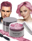 2 Pack Temporary Pink Hair Color Wax with 1 Dye Brush, Instant Natural Hairstyle Cream 4.23 oz, Disposable Coloring Mud for Men Women Youth, Washable Styling Pomades, Party Cosplay Halloween