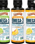 Barlean's Omega 3 Fish Oil Liquid Supplement Pack of 3, EPA and DHA Fatty Acid, Smoothie Flavored for Brain, Joint, and Heart Health, Includes Key Lime Pie, Lemon Crème and Mango Peach Flavors, 8 oz