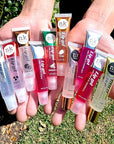 Bundle of 10 Lip Glosses - Gold, Rose Gold, Clear, Rosehip, Coconut, Watermelon, Mango, Strawberry, Bubble Gum, and Cherry Hydrating Lip Glosses with Vitamin E with a Glossy Finish