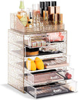 Sorbus Acrylic Makeup Organizer Set, 6-Drawer Vanity & Countertop Cosmetic Storage with Small & Wide Compartments, Glitter Makeup Storage for Brushes, Jewelry – Holiday Gift for Women & Teens