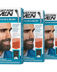 Just For Men Mustache & Beard, Beard Dye for Men with Brush, With Keratin Biotin Aloe and Coconut Oil for Healthy Facial Hair - Deep Dark Brown, M-46, Pack of 3 (Packaging May Vary)