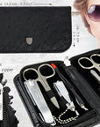 3 Swords Germany – brand quality 8 piece manicure pedicure grooming kit set for professional nail care with synthetic leather case ostrich black - Made in Germany