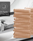 Cosy Family 24 Pack Soft Washcloths Set - 12 x 12 inches, Quick Drying - Highly Absorbent Coral Velvet Fingertip Towel Bathroom Wash Clothes for Bath, Spa, Facial, Kitchen - Brown