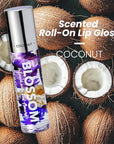 Blossom Roll on Lip Gloss, Scented Clear High Shine Moisturizing Lip Oil, Non Sticky, Infused with Real Flowers, Made in USA, 0.2oz, Coconut