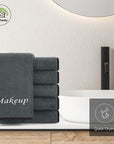 Cosy Family 10 Pack Makeup Remover Wash Cloths - Soft Microfiber Fingertip Facial Cleansing Cloths for Hand and Make Up, 12 x 12 in, Black Grey
