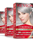 Revlon ColorSilk with Bond Repair Complex, Blonde Permanent Hair Color, 100% Gray Coverage, Ammonia Free Hair Dye, Vegan Keratin, 82B Silver Blonde (Pack of 3)
