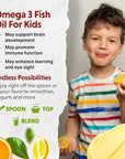 Barlean's Omega Pals Lipsmackin' Citrus Flavored Omega-3 for Kids, Yummy Children's Liquid Fish Oil Supplement with 750 mg of EPA & DHA for Brain & Eye Health, 8 oz