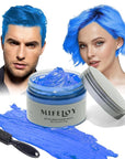 4.23 oz Temporary Blue Hair Color Wax with Dye Brush, Instant Natural Hairstyle Cream, Disposable Coloring Mud for Women Men Youth, Washable Styling Pomades, Party Cosplay DIY Halloween