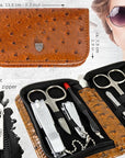 3 Swords Germany – brand quality 8 piece manicure pedicure grooming kit set for professional nail care with synthetic leather case ostrich cognac - Made in Germany