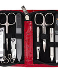 3 Swords Germany - brand quality 8 piece manicure pedicure grooming kit set synthetic leather case red ostrich - Made in Germany