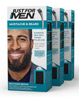 Just For Men Mustache & Beard, Beard Dye for Men with Brush Included, With Keratin Biotin Aloe and Coconut Oil for Healthy Facial Hair - Rich Dark Brown, M-47, Pack of 3 (Packaging May Vary)