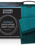 Japanese Exfoliating Washcloth for Back & Body - Charcoal & Silver Ion Exfoliating Towel with Handles - Two-Sided Gentle Exfoliation & Deep Cleansing Soft Body Wash Cloths for Shower - Green