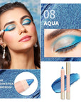 Oulac Shimmer Blue Eyeshadow Stick - Highly Pigmented Eye Shadow Pencil Waterproof & Long Lasting, Shimmering Glitter Finish, Blendable Eyes Makeup, Vegan Beauty 3.8g, (08) Aqua