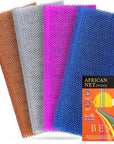 4 Pieces Exfoliating Washcloth Shower Towel African Net Sponge Japanese Wash Cloth Face Exfoliating Sponge Loofah Exfoliating Body Scrubber for Body Exfoliation (Brown, Blue, Purple,Grey)