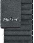 Cosy Family 10 Pack Makeup Remover Wash Cloths - Soft Microfiber Fingertip Facial Cleansing Cloths for Hand and Make Up, 12 x 12 in, Black Grey
