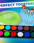 Blue Squid Face Paint Water Based Single Cake Professional Face Paint & Body Paint - Water Activated, Kids Adults Face Painting for Costume, Halloween Makeup, Cosplay - UV Pastel Green Face Paint 30g