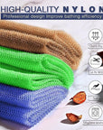 UJFQBH 3 Pieces African Bath Sponge African Net Long Net Bath Sponge Exfoliating Shower Body Scrubber Back Scrubber Skin Smoother,Great for Daily Use (Brown、Blue、Green)