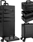 AROUS 5 in 1 Rolling Makeup Train Case Cosmetology Case on Wheels Large Cosmetic Organizer Travel Cart for Hairstylist Artist Nail Beauty Salon Barber,Black