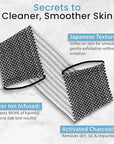 Japanese Exfoliating Washcloth for Back & Body 2-Pack - Charcoal & Silver Ion Exfoliating Towel with Handles - Two-Sided Gentle Exfoliation & Deep Cleanse Body Wash Cloths for Shower - 2 White