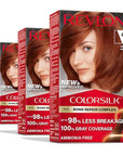 Revlon ColorSilk with Bond Repair Complex, Auburn Permanent Hair Color, 100% Gray Coverage, Ammonia Free Hair Dye, Vegan Keratin, 42 Medium Auburn (Pack of 3)