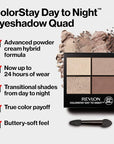 Revlon ColorStay Day to Night Eyeshadow Quad, Longwear Shadow Palette with Transitional Shades and Buttery Soft Feel, Crease & Smudge Proof, 530 Seductive, 0.16 Oz