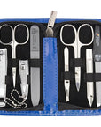 3 Swords Germany - brand quality 8 piece manicure pedicure grooming kit set synthetic leather case blue - Made in Germany