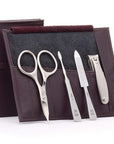 GERMANIKURE 4pc Manicure Set in Dark Purple Leather Case - Made in Solingen Germany, FINOX Stainless Steel Tools – Professional Quality Compact Nail Grooming Kit