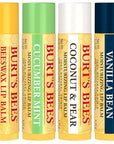Burt's Bees Lip Balm - Beeswax, Cucumber Mint, Coconut & Pear, and Vanilla Bean Pack, With Responsibly Sourced Beeswax, Tint-Free, Natural Origin Lip Treatment, 4 Tubes, 0.15 oz.
